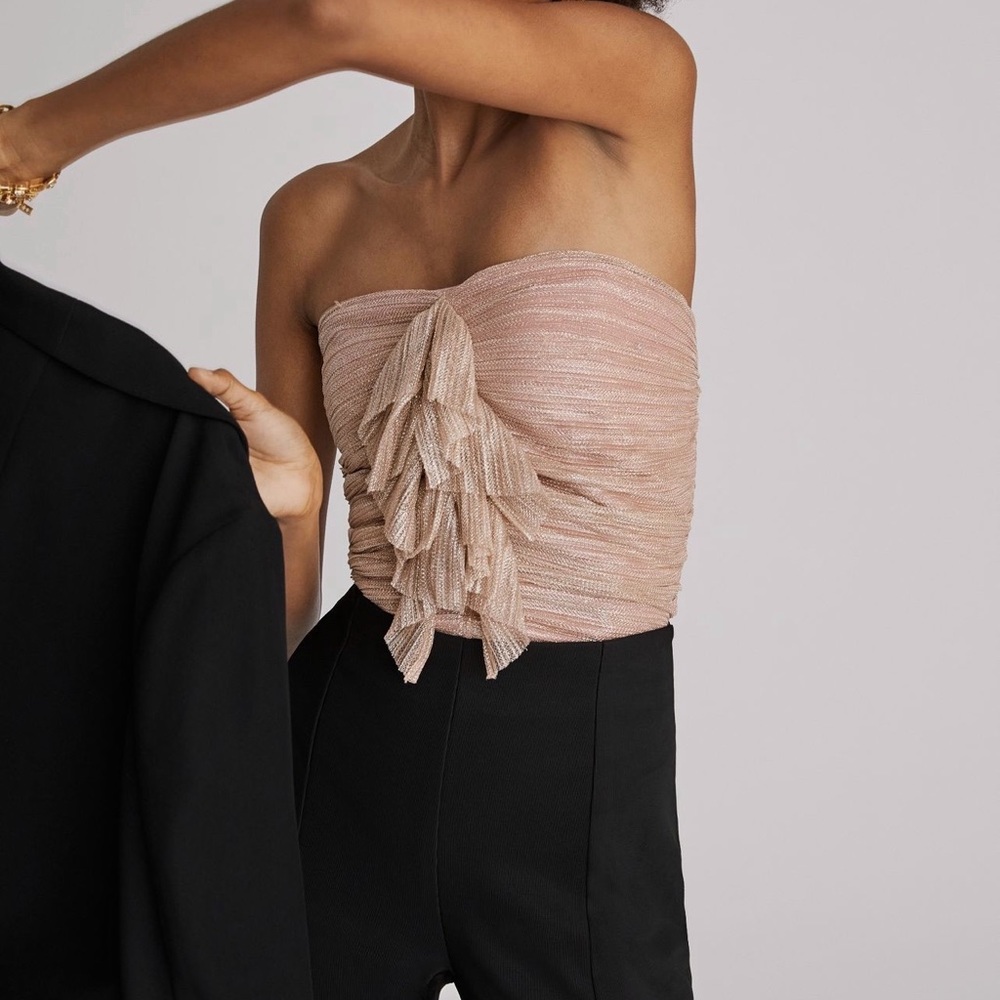 Ruffled Metallic Tube Top